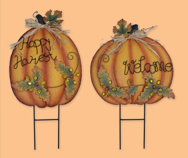 26 Inch Metal Pumpkin Welcome Stakes 13116 - Box of 12