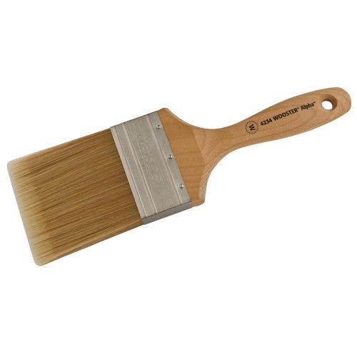 Wooster ALPHA Wall Paint Brush 4234 with Micro Tip filiament bristles and maple wood handle.