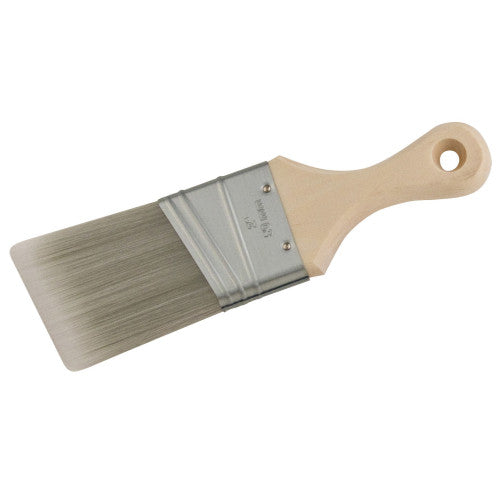 Wooster SILVER TIP 2" Short Handle Angle Sash Brush 5225 highlighting the 100% CT polyester filaments.