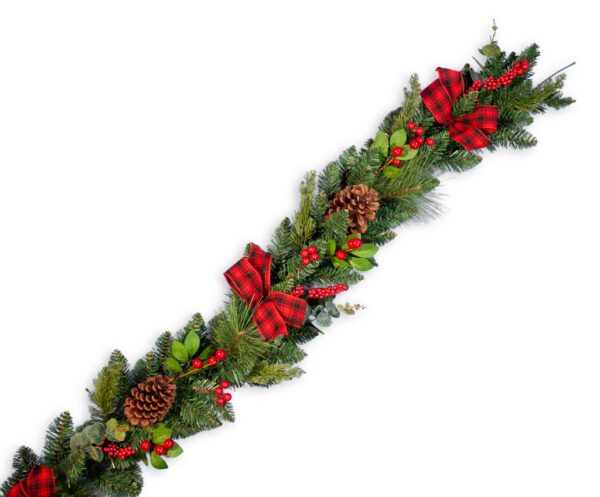 6 Ft Mixed Pine Garland with Red & Black Bows 80557 - Box of 2