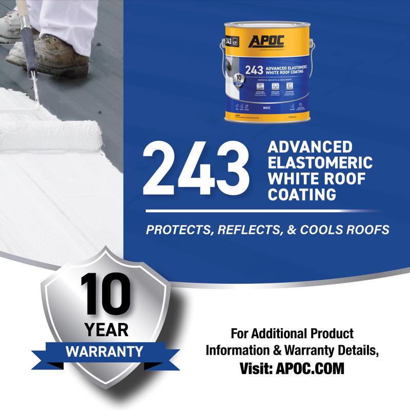 APOC 243 Advanced Elastomeric White Roof Coating Gallon AP-243 Warranty Infographic