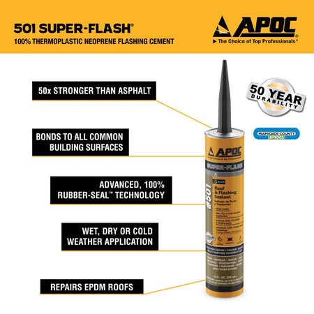 APOC 501 Neoprene Flashing Sealant 10.1 Oz AP-501 Product Highlight Infographic