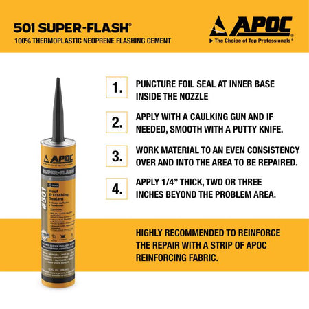 APOC 501 Neoprene Flashing Sealant 10.1 Oz AP-501 How to Use Infographic