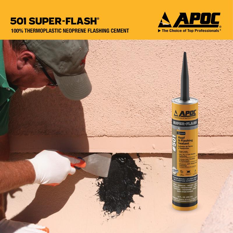 APOC 501 Neoprene Flashing Sealant 10.1 Oz AP-501 being applied to a concrete wall with a putty knife.