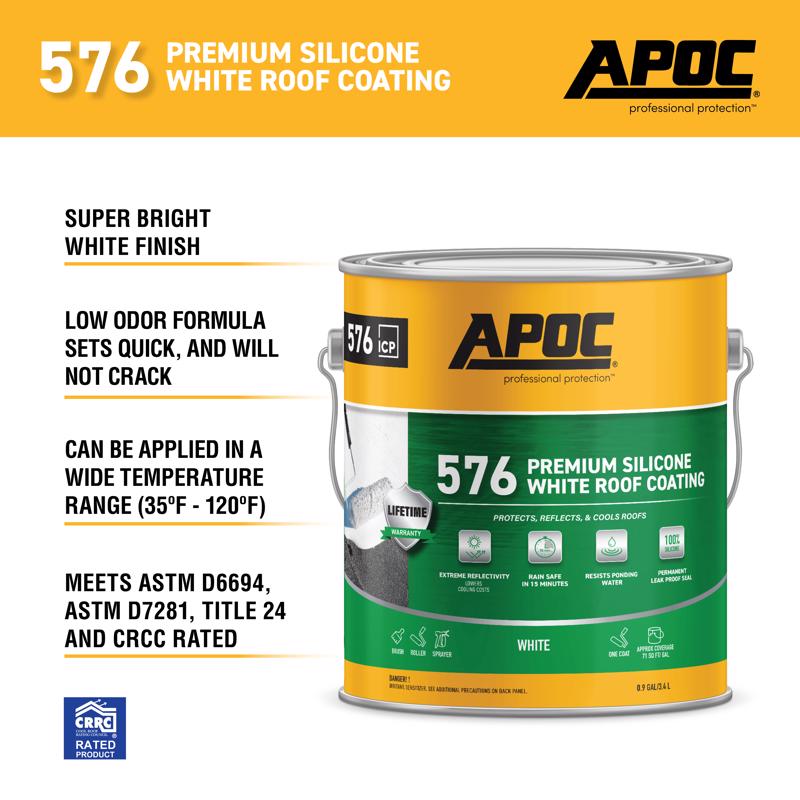 APOC 576 Premium Silicone White Roof Coating Gallon AP-576 Product Highlight Infographic