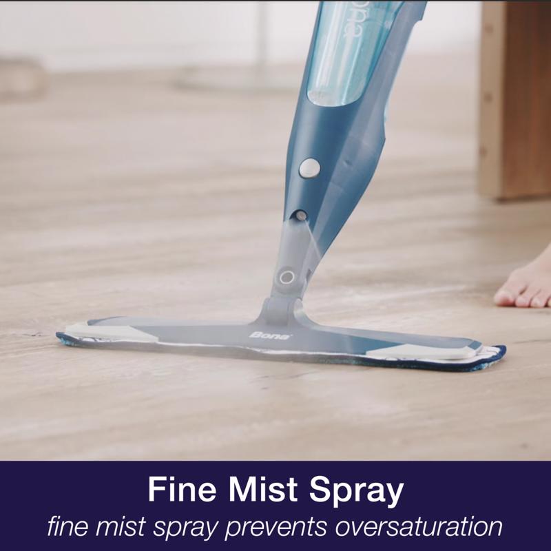 Bona Premium Spray Mop being sprayed on a floor.