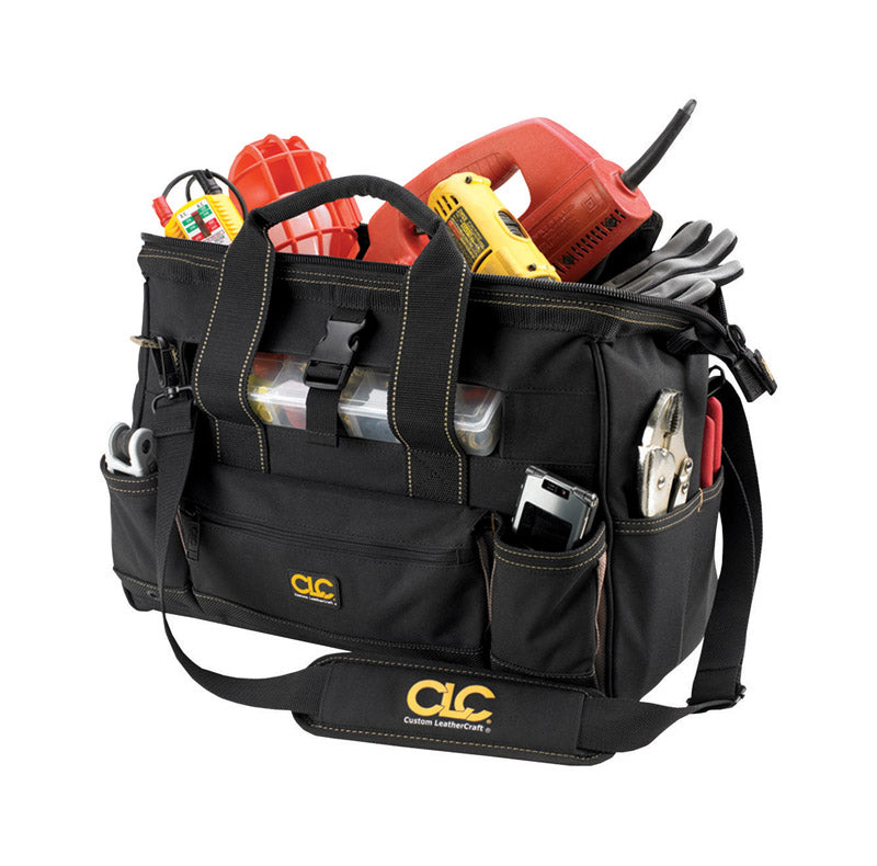 CLC 25-Pocket Polyester Tote Bag with Plastic Tray full of tools.