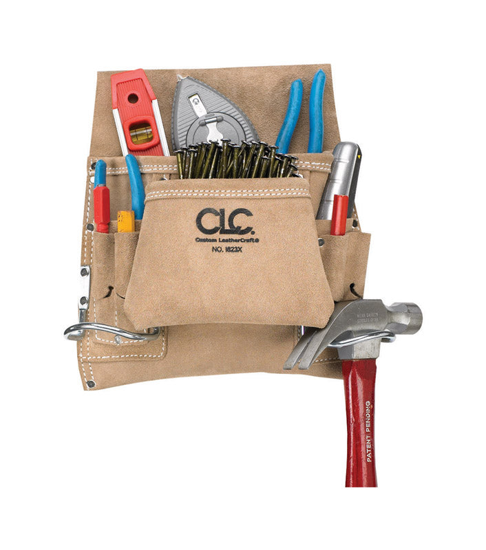 CLC 8-Pocket Suede Nail & Tool Bag shown full of tools.