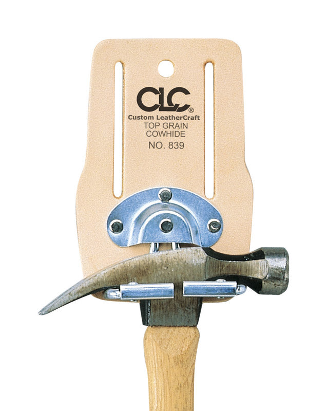 CLC Leather Snap-In Hammer Holder holding a hammer.