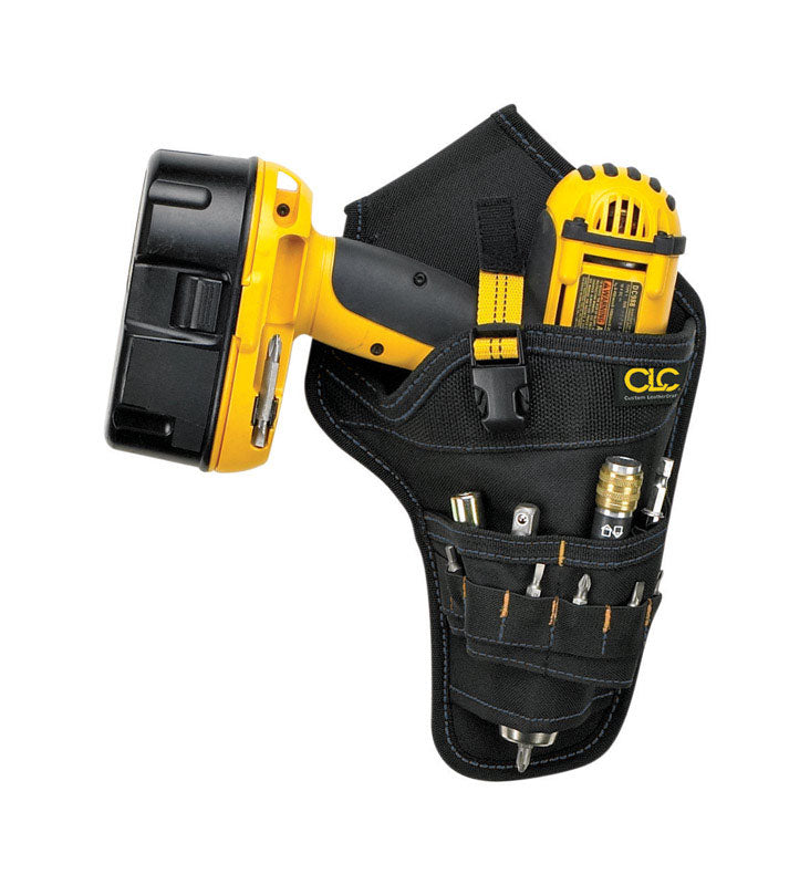 CLC Polyester Fabric Drill Holster shown holding a drill.