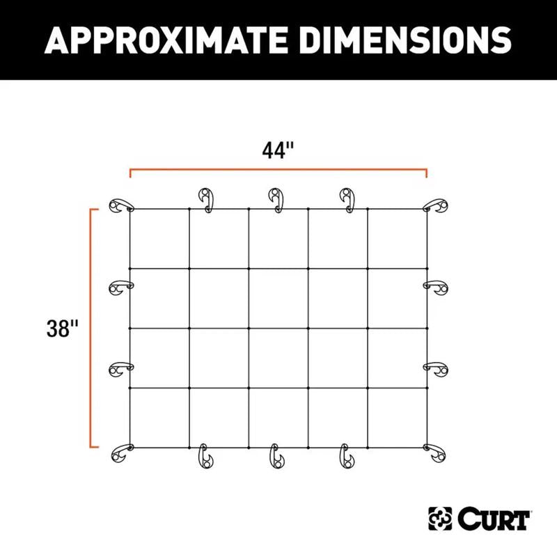 Curt Black Adjustable Cargo Net Dimensions Infographic
