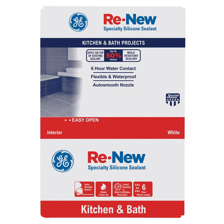 GE Re-New White Silicone Kitchen and Bath Caulk Sealant Features