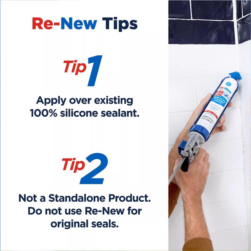 GE Re-New White Silicone Kitchen and Bath Caulk Sealant Tips for Use Infographic