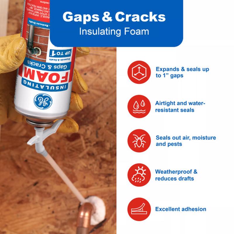 GE Insulating Foam Gaps & Cracks Sealant Product Highlights Infographic