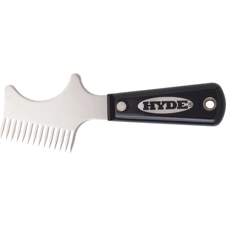 Hyde Tools Stainless Steel Brush Comb & Roller Cleaner size close up view.