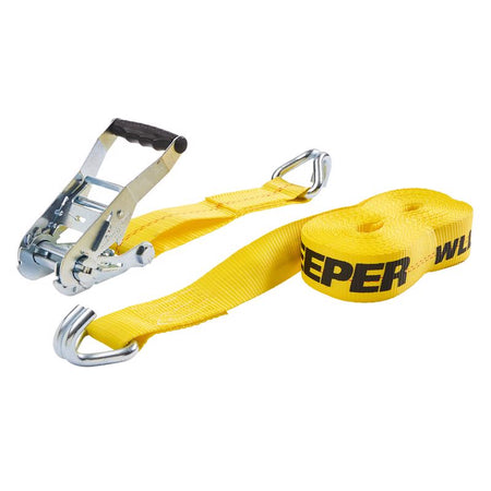 Keeper 2 in. W X 27 ft. L Heavy Duty Ratchet Strap Tie-Down shown unpackaged on a white background.