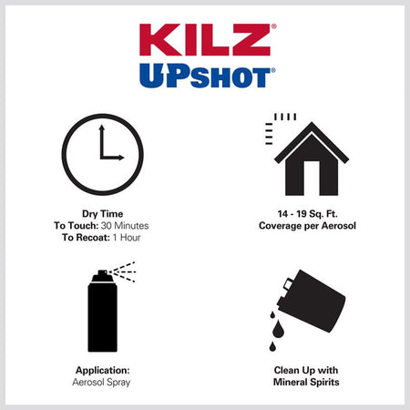 Kilz Upshot Primer/Sealer Spray Product Specs Infographic