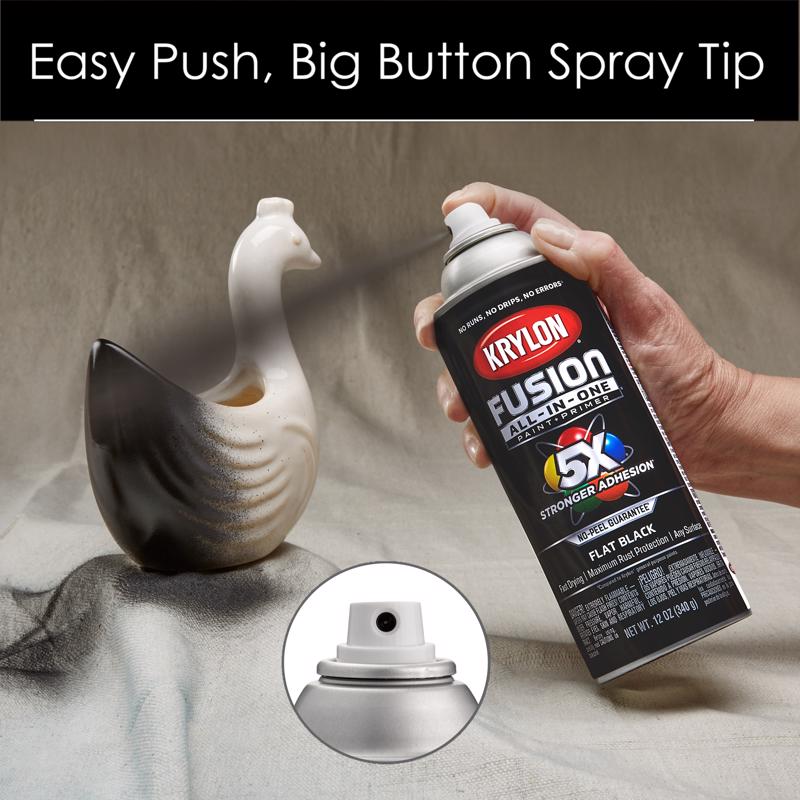 Krylon Fusion All-In-One Flat Spray Paint being used to spray a swan figurine.