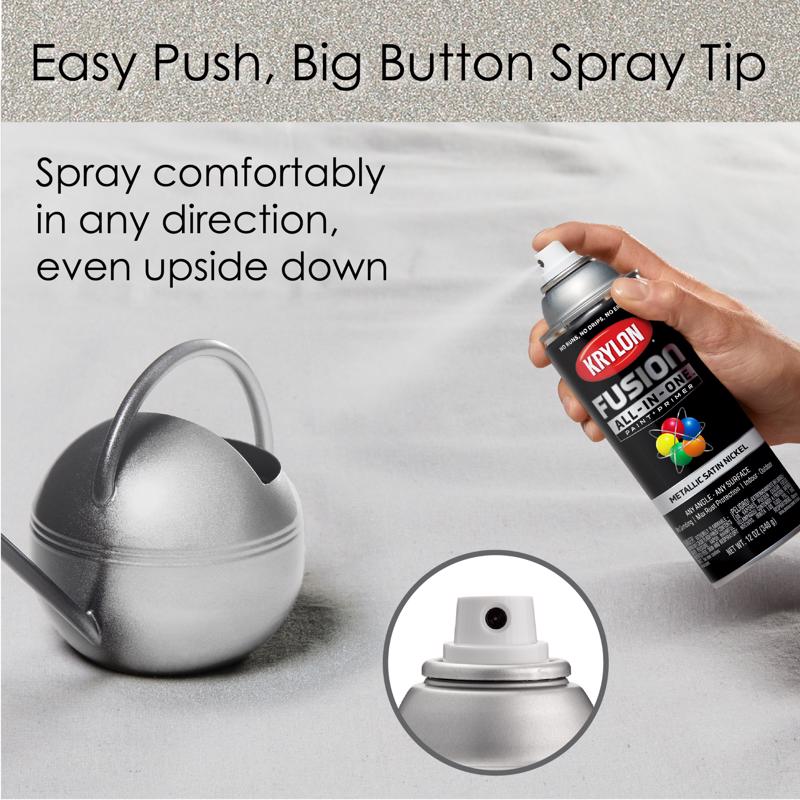 Krylon Fusion All-In-One Metallic Spray Paint spraying a watering can.