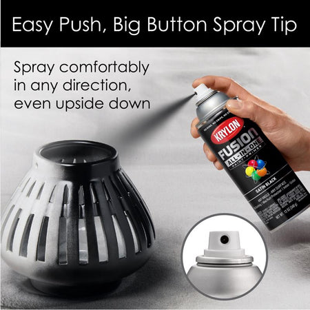Krylon Fusion All-In-One Satin Spray Paint being used to spray a light cover black.