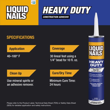 Liquid Nails Heavy Duty Construction Adhesive Specifications Infographic