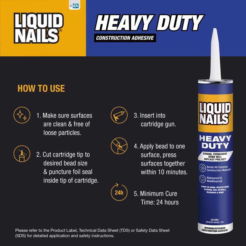 Liquid Nails Heavy Duty Construction Adhesive How to Use Infographic
