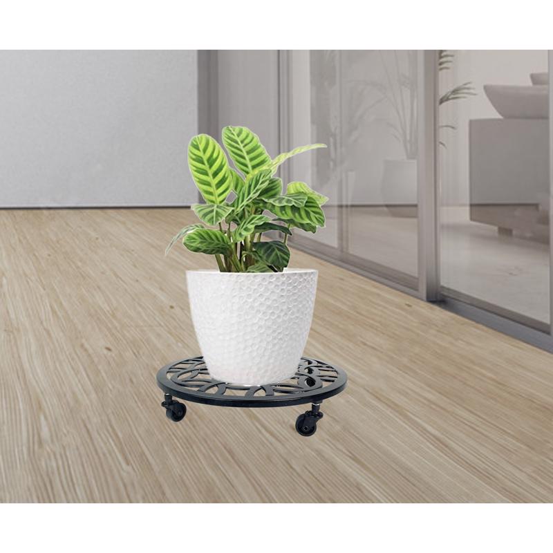 indoor plant caddy Living Accents 3 in. H Black Iron/Plastic Wheeled Plant Stand, 58062
