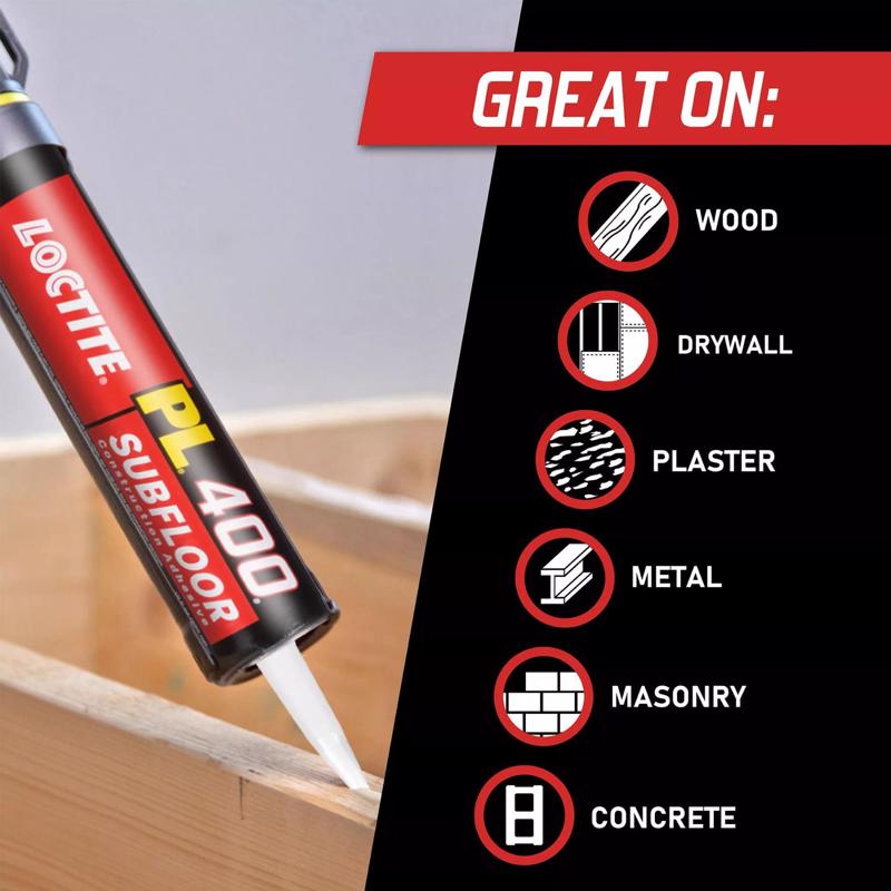 Loctite Heavy Duty Subfloor & Deck Adhesive PL400 Great for use on Infographic