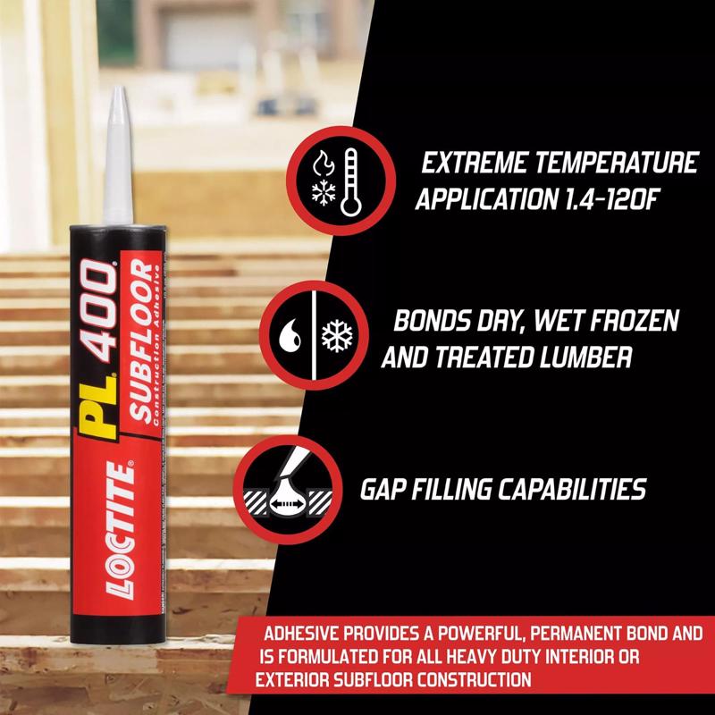 Loctite Heavy Duty Subfloor & Deck Adhesive PL400 Product Highlight Infographic