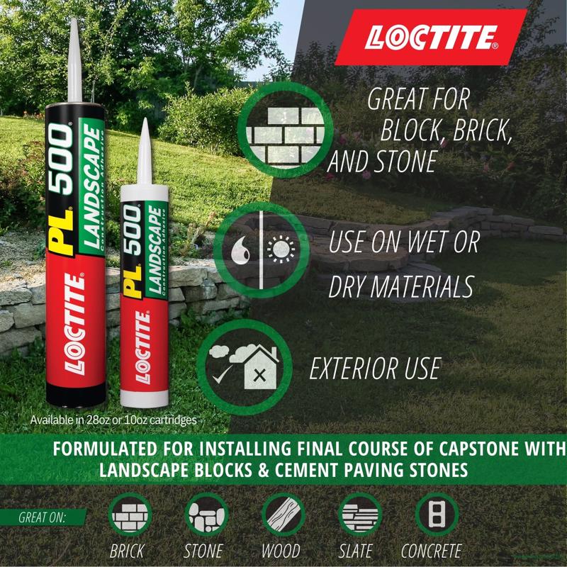 Loctite PL 500 Landscape Block Synthetic Rubber Construction Adhesive Product Features Infographic
