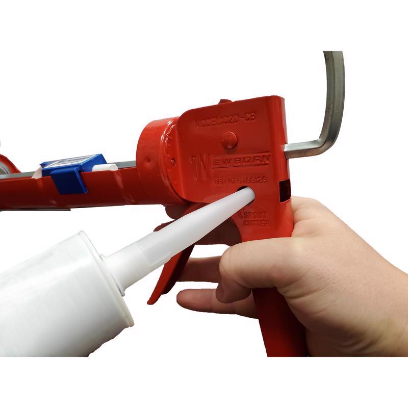Newborn Professional Steel Drip Free Caulking Gun highlighting the built in cutter.