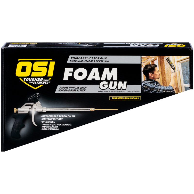 OSI Quad Lightweight Metal Expanding Foam Gun 1413066 shown in the package.