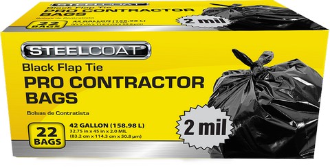 Petoskey FG-P9921-50 42gal 2mil Steelcoat Black Flap Tie Pro Contractor Bag 22-Pack