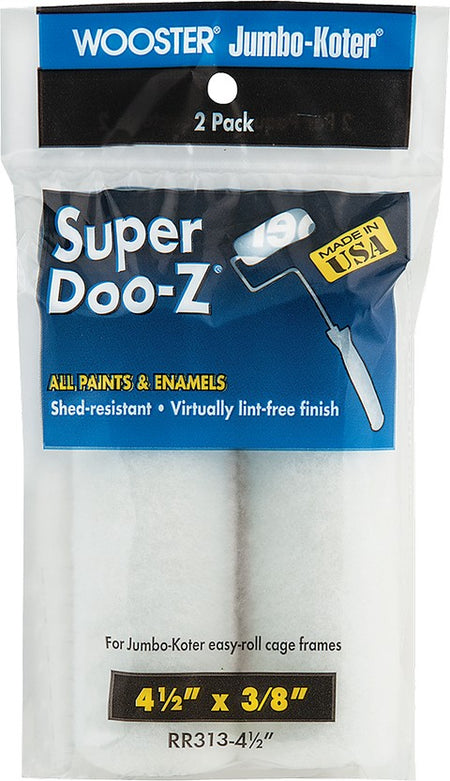 Wooster Jumbo-Koter Super Doo-Z image highlighting the shed-resistant white fabric.