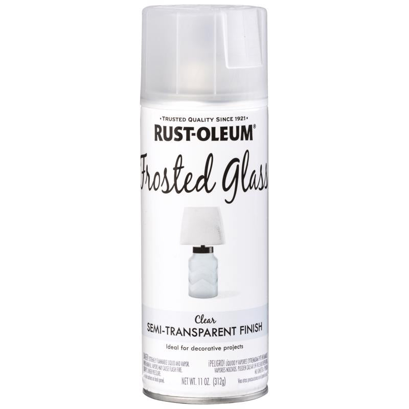 Can of Rust-Oleum Frosted Glass Spray Paint set on a white background.