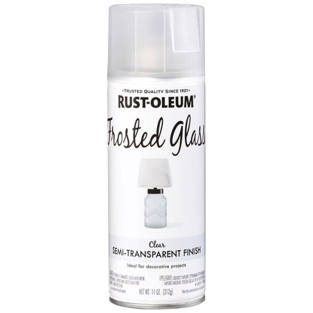 Can of Rust-Oleum Frosted Glass Spray Paint set on a white background.
