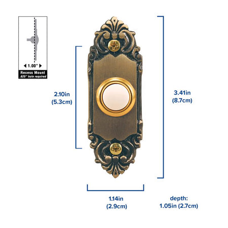 Heath Zenith Antique Brass Wired Pushbutton Doorbell SL-709-2