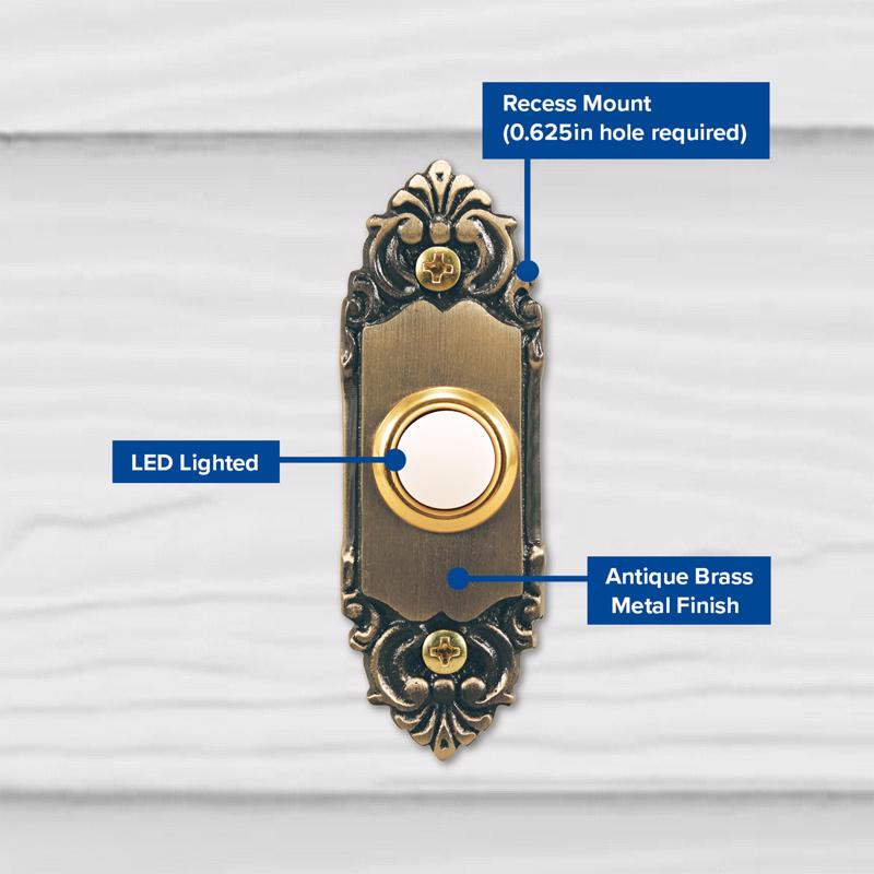 Heath Zenith Antique Brass Wired Pushbutton Doorbell SL-709-3