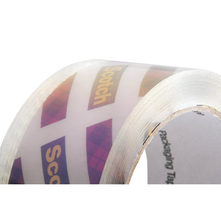 Top of a roll of Scotch Box Lock Clear Packing Tape 3950-RD-12GC.