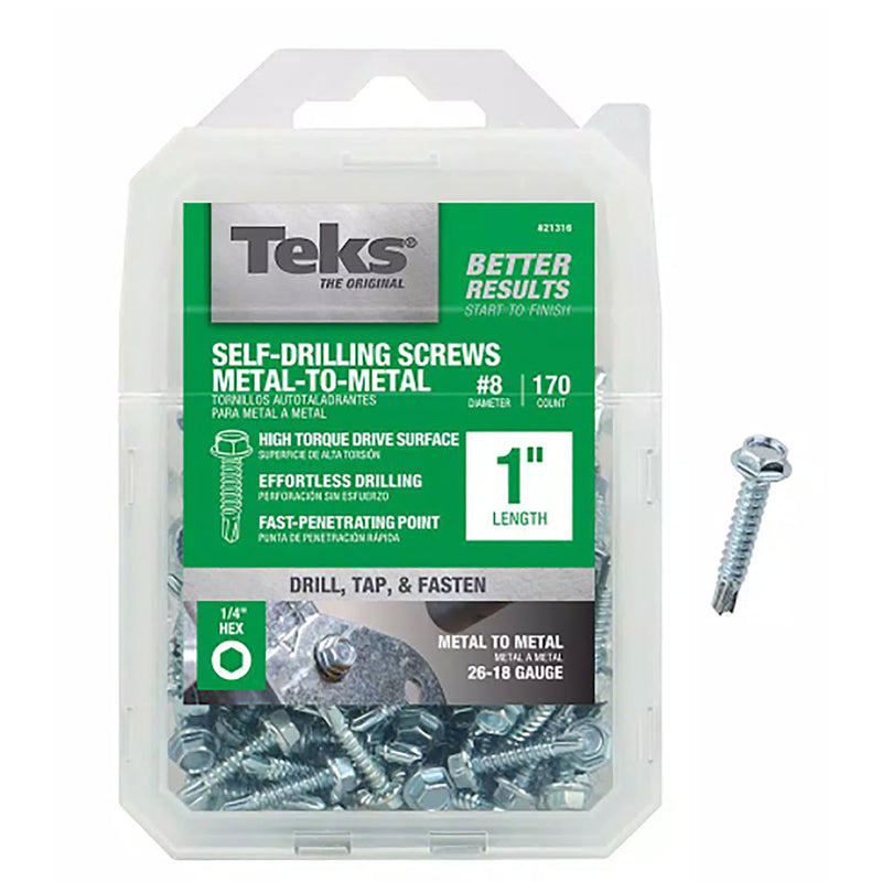 Teks Hex Washer Head Sheet Metal Screws 1 Inch 170 Pack