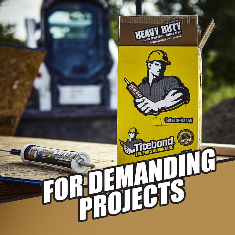 Titebond PROvantage Heavy Duty Construction Adhesive on a board outside.