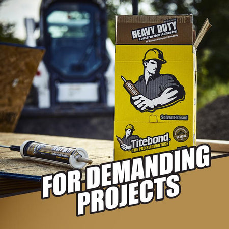 Titebond PROvantage Heavy Duty Construction Adhesive on a board outside.