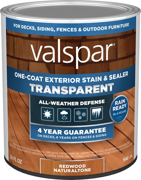 Valspar One-Coat Transparent Stain & Sealer Quart Redwood