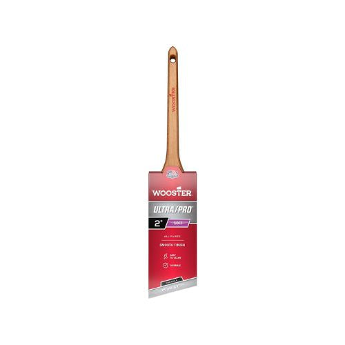 The image showcases the Wooster Ultra/Pro Soft Thin Angle Sash Nylon Paint Brush 4167 with its sleek design and soft nylon bristles. 