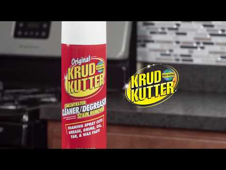 How to remove grease oil and stains with Krud Kutter 20 Oz Cleaner & Degreaser Foam  video.
