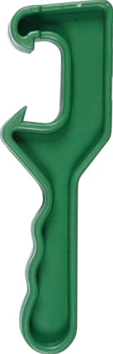 5 Gallon Bucket Lid Opener highlighting the durable green plastic construction on a white background.