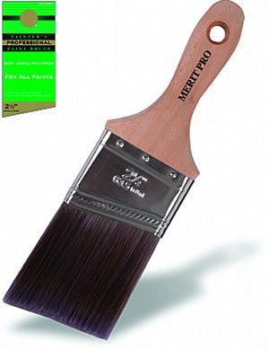 Professional Painters Angle Short Handle Brush showcasing the 100 percent polyester filament.