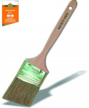 Consumer 100% White China Bristle Angle Sash Brush highlighting the rust resistant ferrule and unfinished hardwood handle.