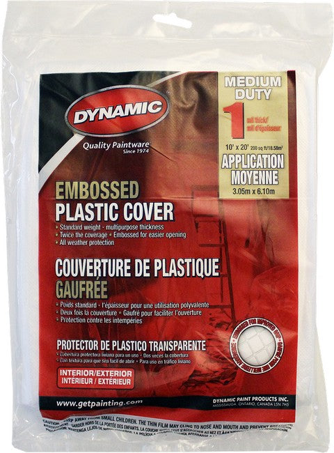 Plastic Embossed Drop Cloth shown in the manufacturer's packaging.