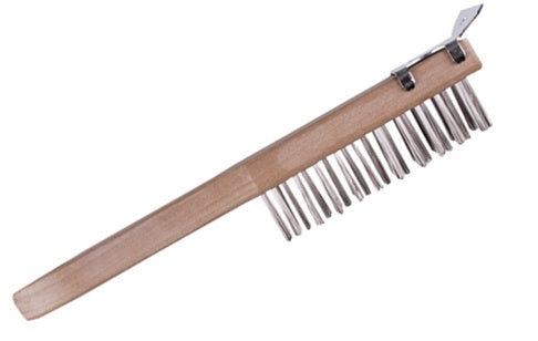 Heavy Duty Wire Brush showcasing the tempered steel bristles and metal scraper.